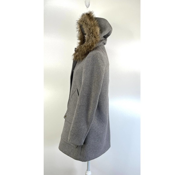 J. Crew Vail Parka Coat Gray Wool Faux Fur Trim Hood - Picture 2 of 10